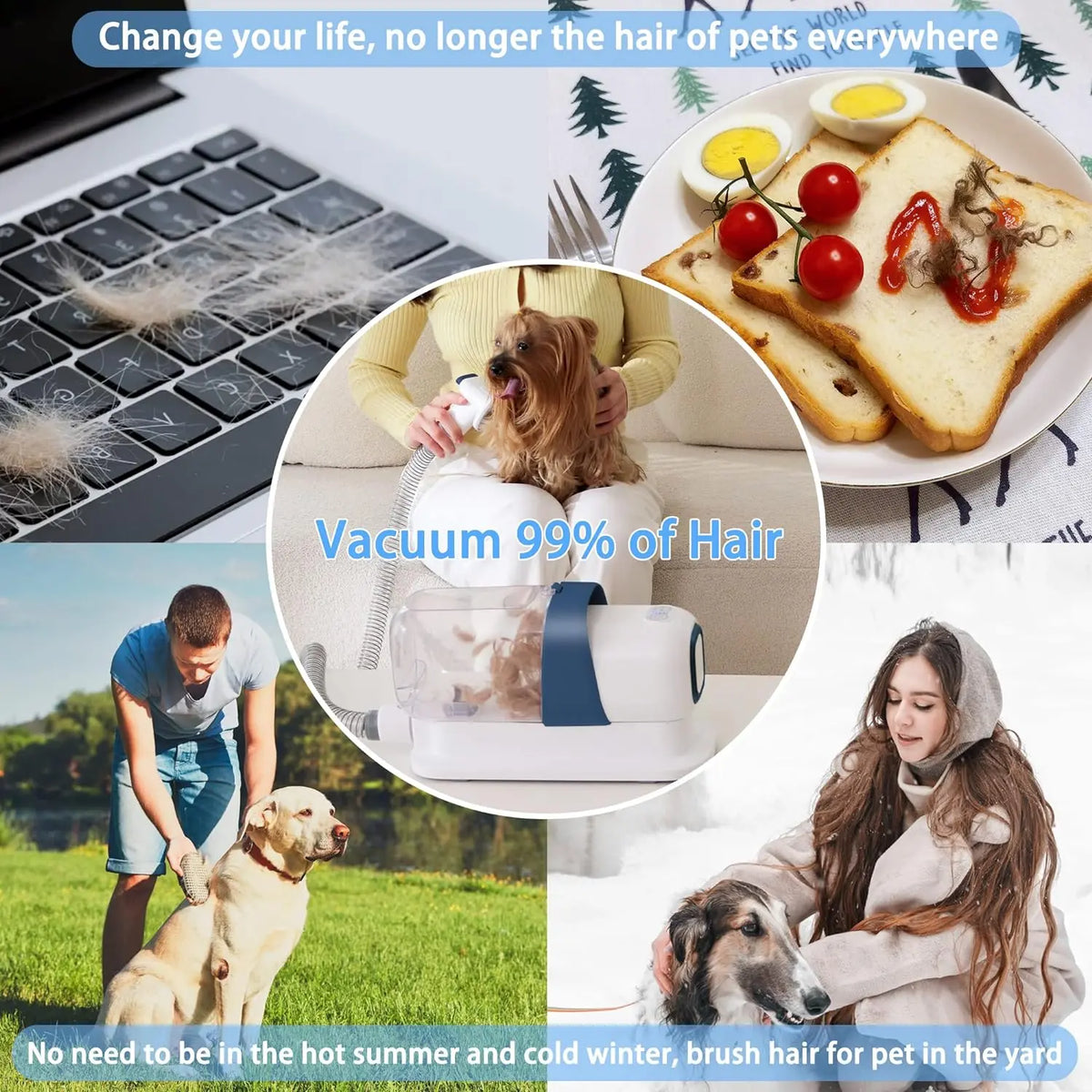2.3L Pet Grooming Kit with Suction Hair Removal System
