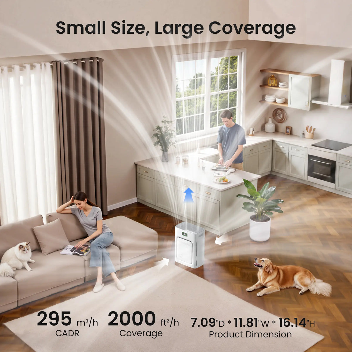 Pet Air Purifier with H13 HEPA Filter, Large Room Air Cleaner for Pet Hair, Dander & Odors